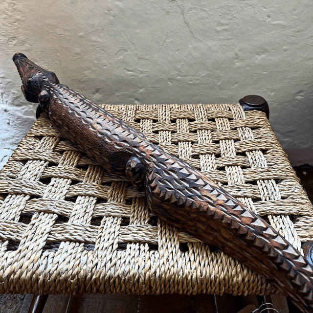 A Signed & Date Stamped Oceanic Art Carved Wood Crocodile