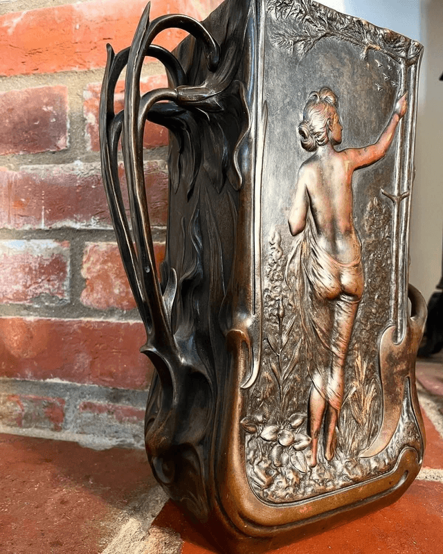 A Pair of Art Nouveau Two Handled Bronze Vases by Jean Garnier 1853-1910
