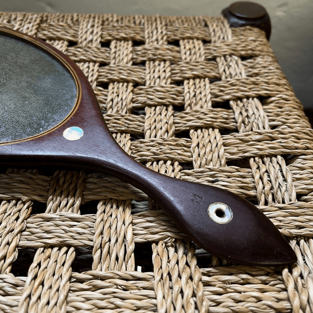 A 18th Century Georgian Hand Mirror Adorned With Mother-Of-Pearl Inlay