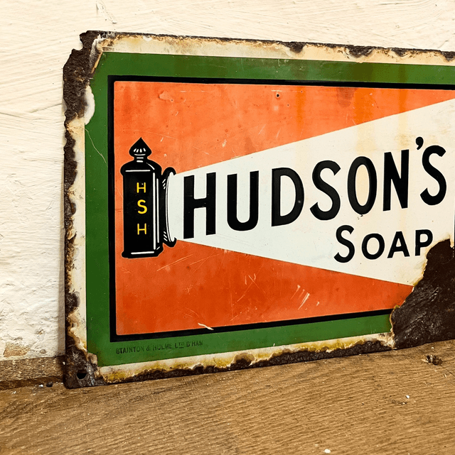 Early Hudson’s Soap Single Side Pictorial Enamel Advertising Sign