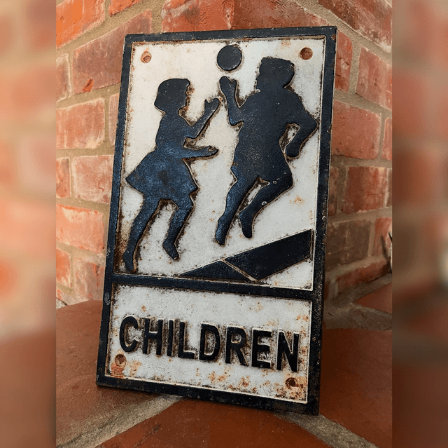 Cast Iron “CHILDREN” Black & White Information Sign