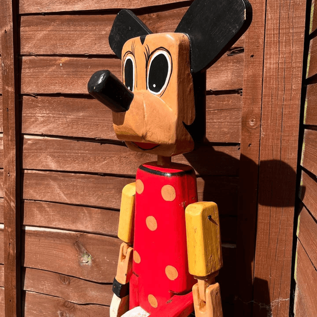 Vintage Naively Made Minnie Mouse Wooden Doll
