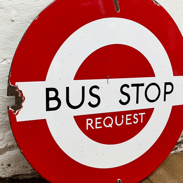 A Vintage Transportation For London/ London Underground “BUS STOP REQUEST” Enamel Sign