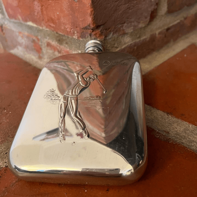 Mid 20th Century Golfers Pewter Hip Flask