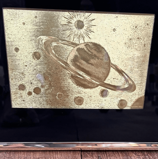 A Pair Of 1980’s Vintage Manifestations Space Optical Illusion Gold Scratch Art 