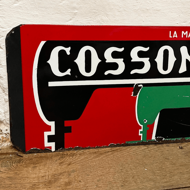 “LA MACHINE A COUDRE DE FRANCE” Pictorial Enamel Sign