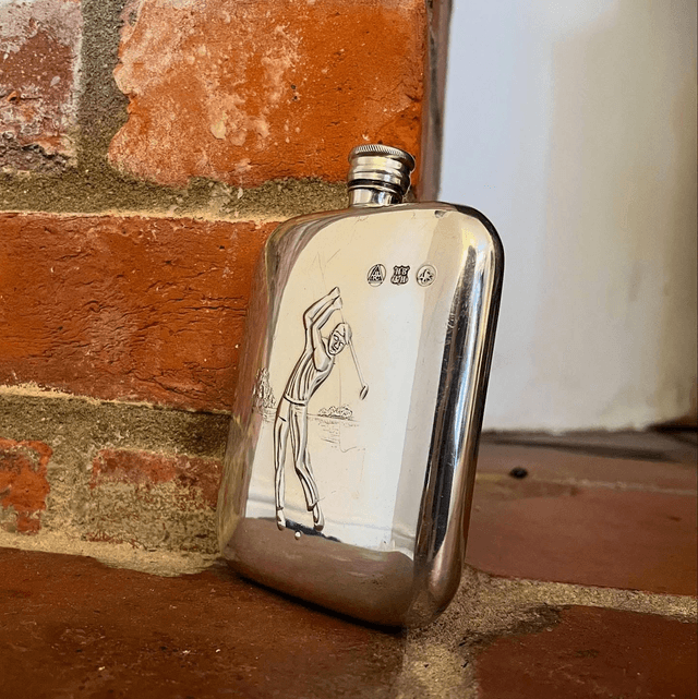 Mid 20th Century Golfers Pewter Hip Flask