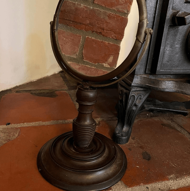 Victorian Brass Framed Shaving Vanity Mirror 