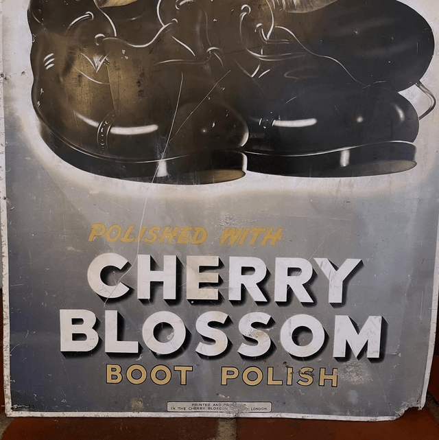 Early Tin Cherry Blossom Boot Polish Sign