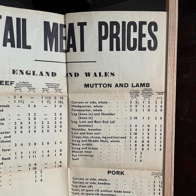 1953 Butchers Shop Retail Price Advertising Poster