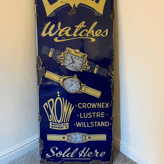 1930’s/ 40’s CROWN Watches Single Sided Enamel Sign (LARGE)