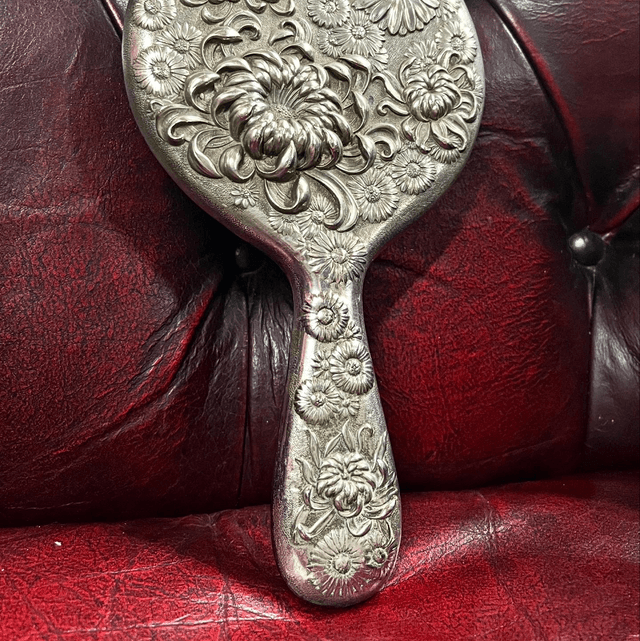 A Japanese Antique Repoussé Vanity Dresser Hand Mirror