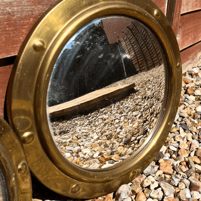 Two 1940’s Brass Convex Porthole Mirrors 