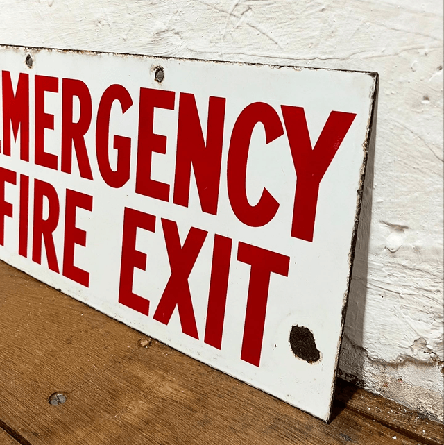 1950’s/ 60’s Industrial Factory “Emergency Fire Exit” Fire Directive Sign 