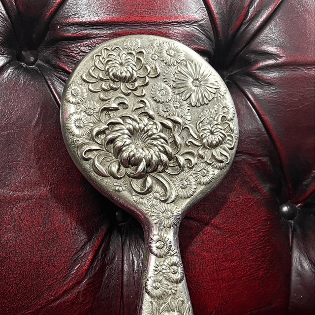 A Japanese Antique Repoussé Vanity Dresser Hand Mirror
