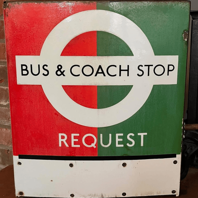 1950’s London Transport Bus & Coach Stop Request Enamel Sign