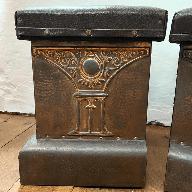 A Pair Of Copper Clad Art Nouveau Fireside Stools 