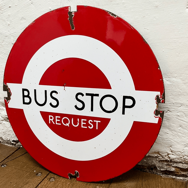 A Vintage Transportation For London/ London Underground “BUS STOP REQUEST” Enamel Sign