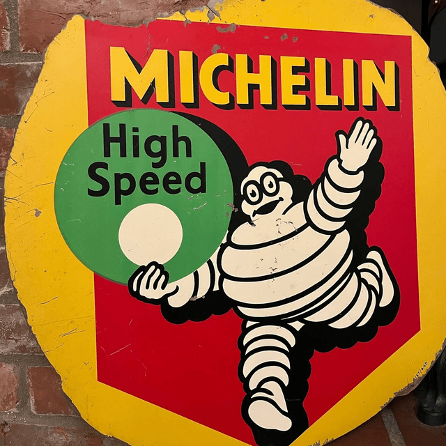 1957 Michelin High Speed Pictorial Hard Board Advertising Sign