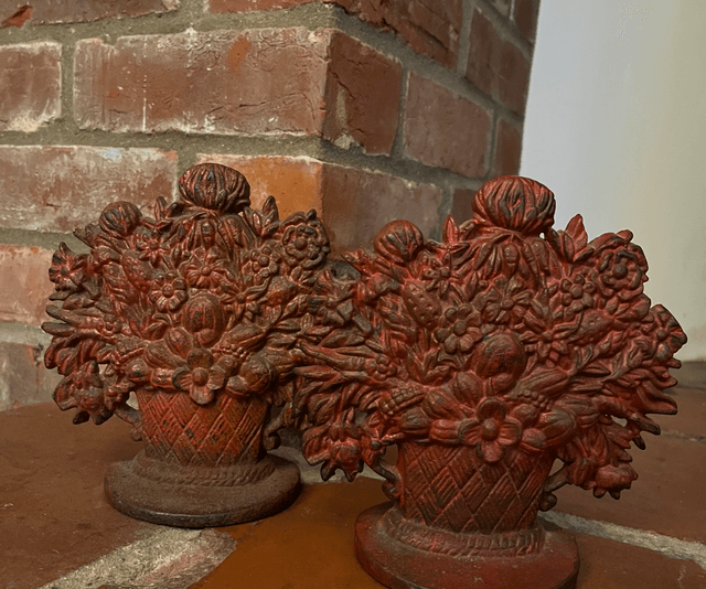Pair of Original Victorian Cast Iron Fireplace Ornaments/ Additions