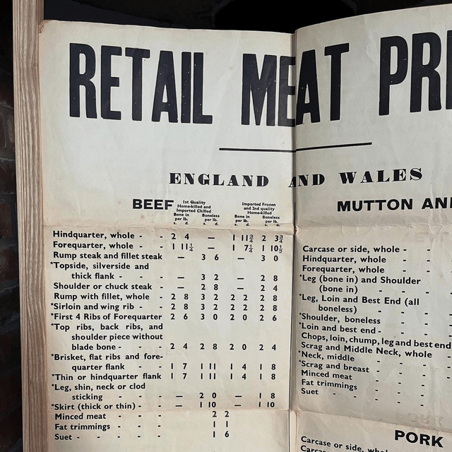1953 Butchers Shop Retail Price Advertising Poster