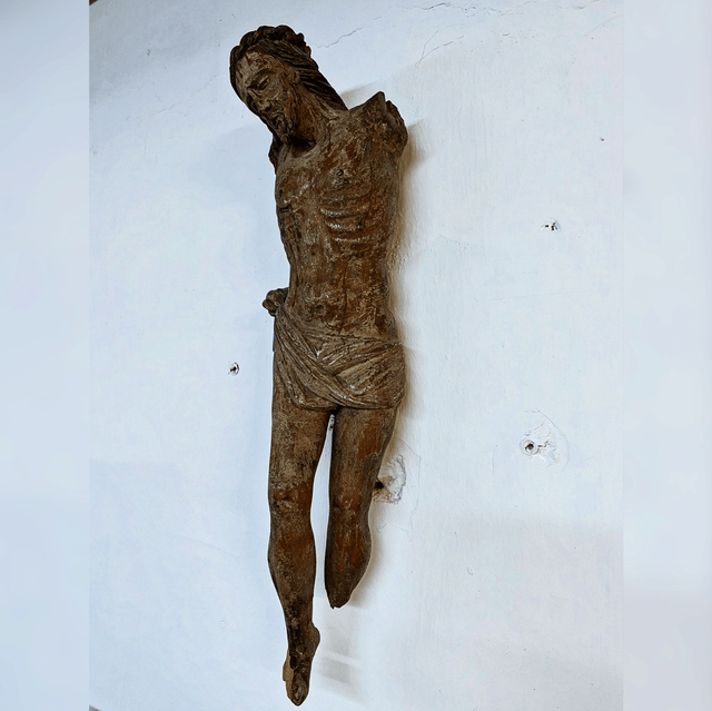 A 17th Century Polychrome Carved Wood Corpus Christ
