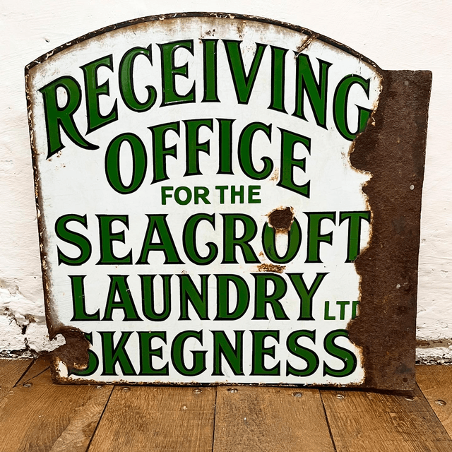 Early 20th Century Seacroft Laundry Skegness Double Sided Enamel Advertising Sign