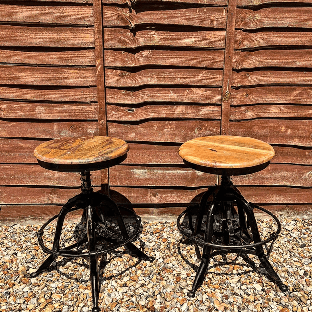 A Pair Of Industrial American Draughtsman Stools By Toledo