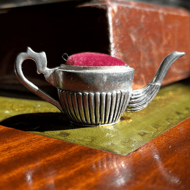 A Vintage Pewter Teapot Pincushion By A.L. Williams