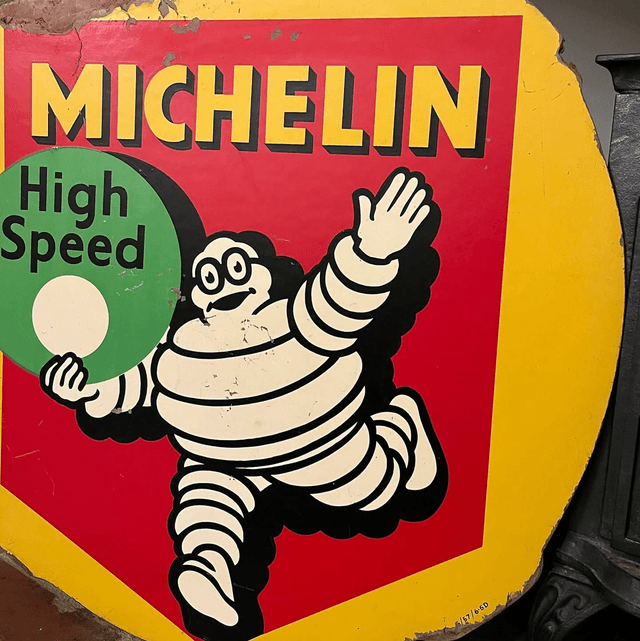1957 Michelin High Speed Pictorial Hard Board Advertising Sign