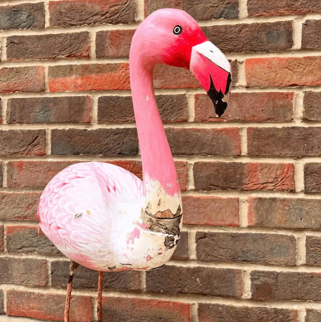 Large Vintage Hand Sculpted Wooden Pink Flamingo  