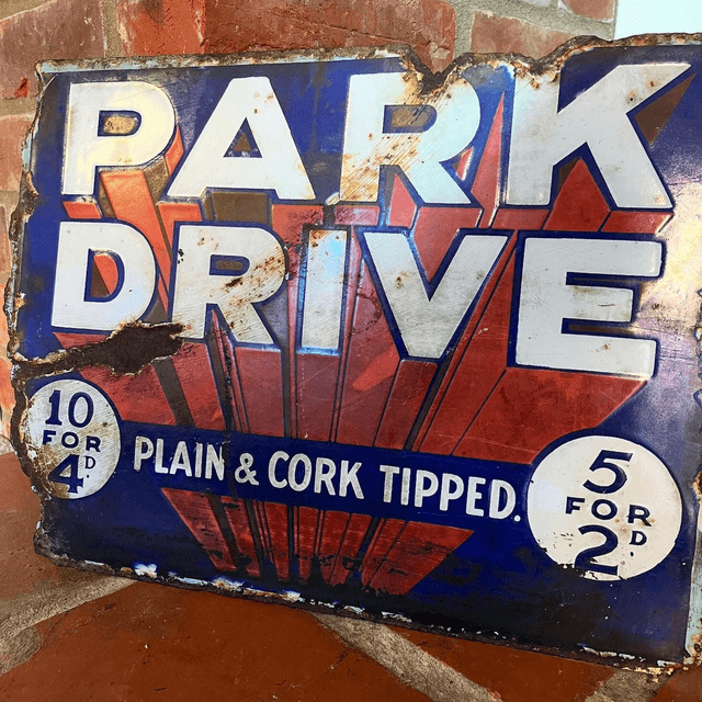 Early 20th Century Park Drive Cigarettes Enamel Sign