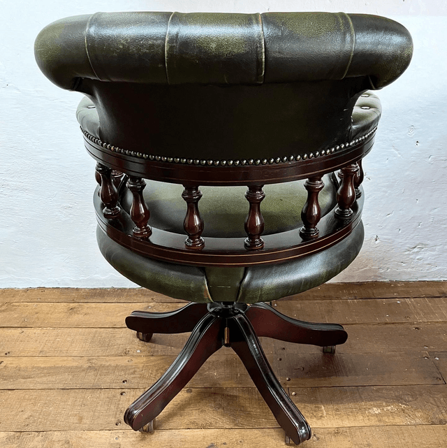A Vintage Chesterfield Captains Chair Finished In Green Leather