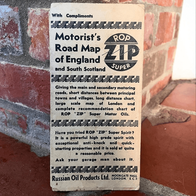 R.O.P ZIP (Russian Oil Products) Advertising map of England & South Scotland  