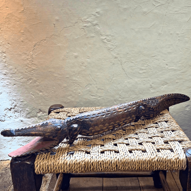 A Signed & Date Stamped Oceanic Art Carved Wood Crocodile