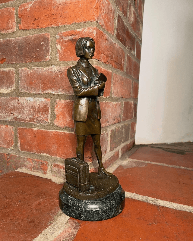 Bronze Figure of A Business Woman Mounted on A Marble Base