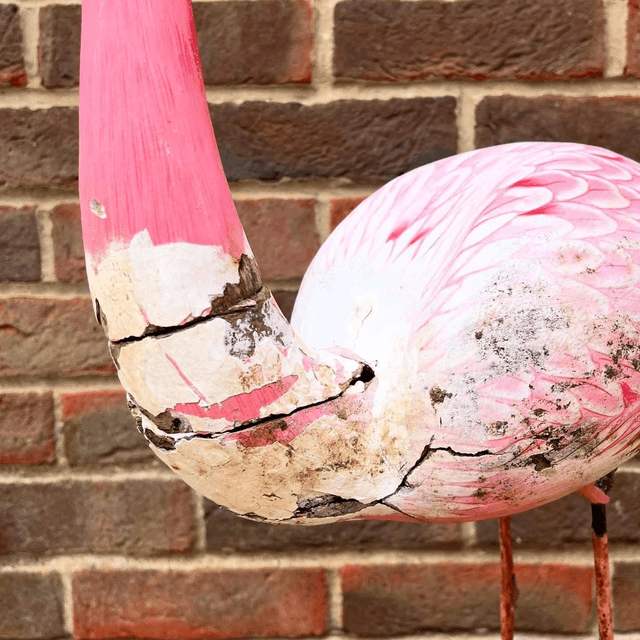 Large Vintage Hand Sculpted Wooden Pink Flamingo  