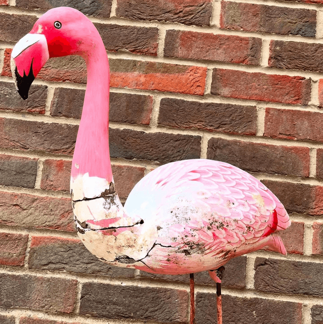 Large Vintage Hand Sculpted Wooden Pink Flamingo  