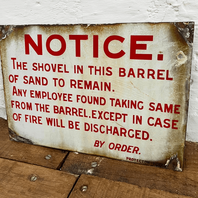 1940’s/ 50’s Industrial Factory Fire Directive Enamel Sign