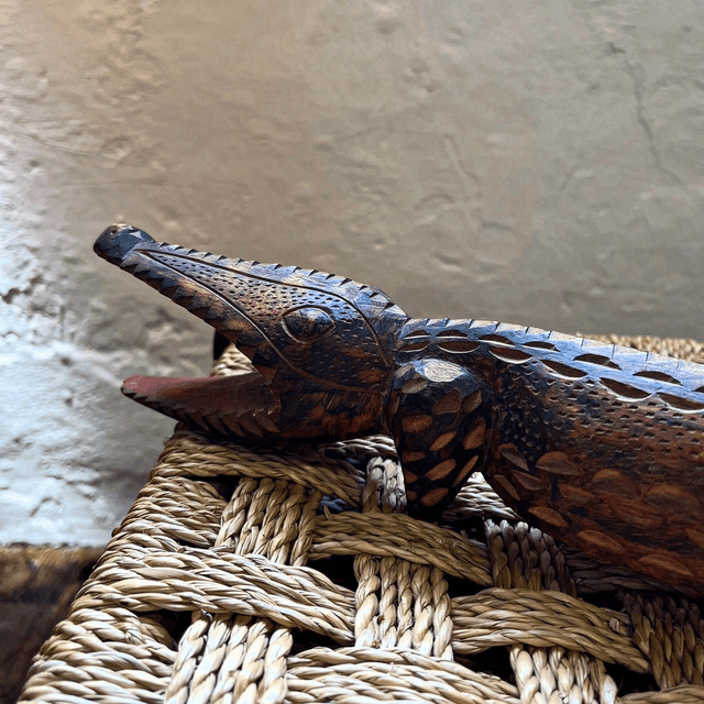 A Signed & Date Stamped Oceanic Art Carved Wood Crocodile