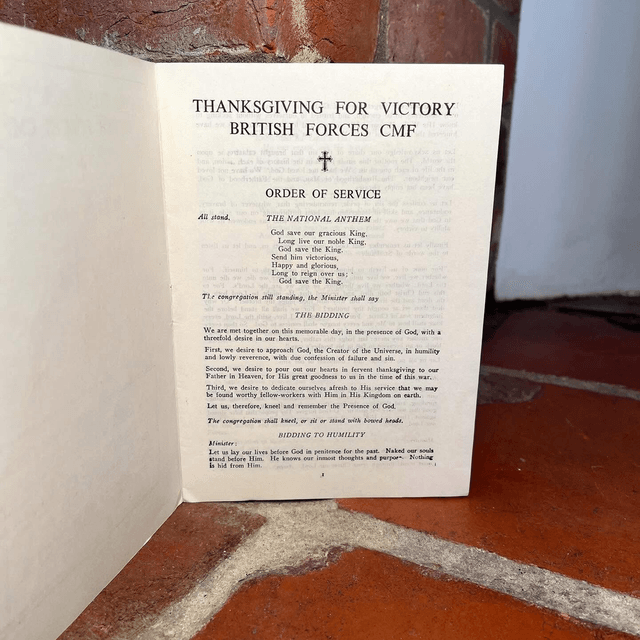 Original Issue WWII Order of Service for “Thanksgiving For Victory” British Forces CMF (Central Mediterranean Forces) 1945 