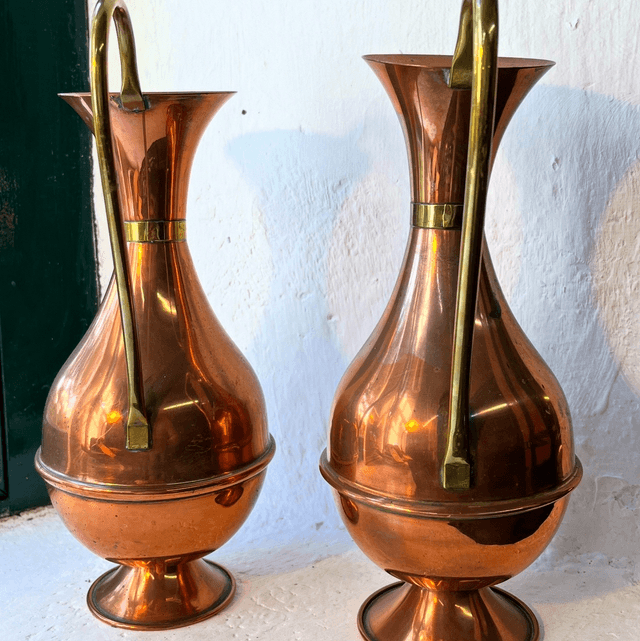 Pair Of Graduated Brass And Copper Decorative Jugs 
