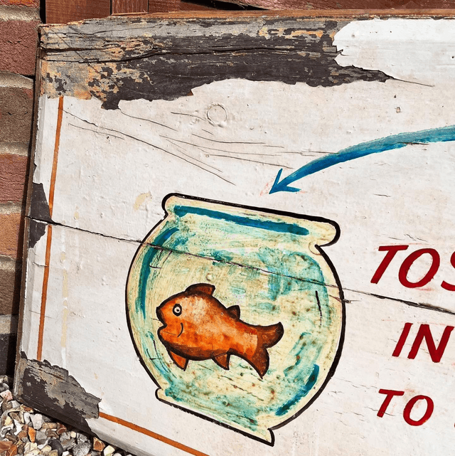 “Toss The Ball Into Bowl To WIN A Goldfish Or Prize” Carnival Game Showman’s Advertising Sign
