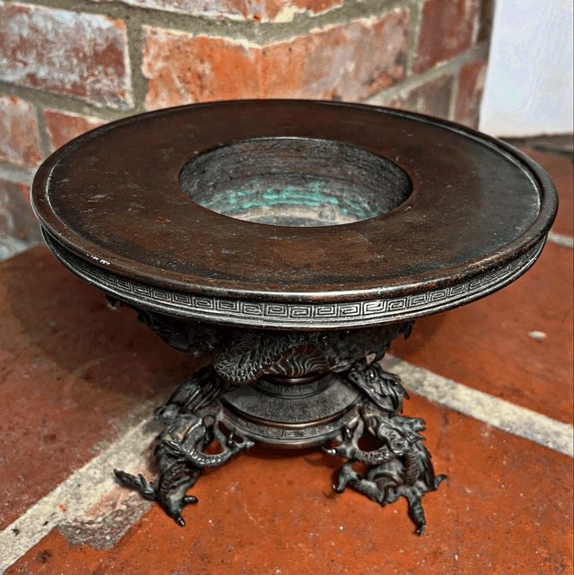 Japanese Bronze Three-part Censer Bowl Featuring Prominent Dragon Motifs, Signed By Watakumo Chûzo