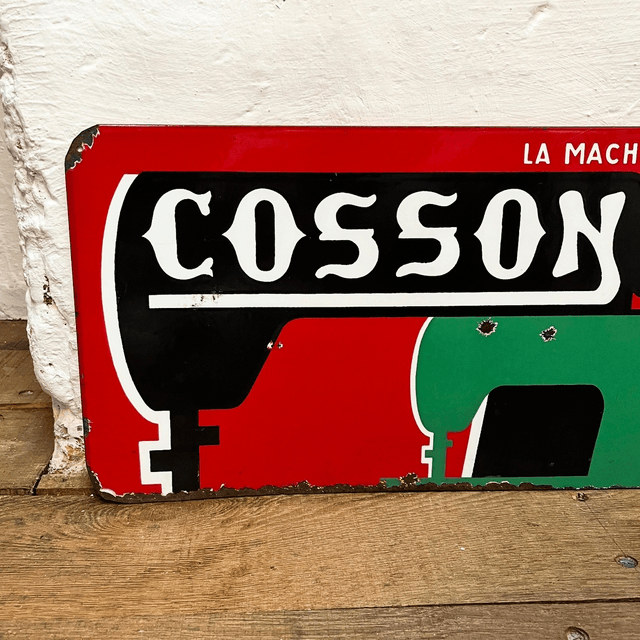 “LA MACHINE A COUDRE DE FRANCE” Pictorial Enamel Sign