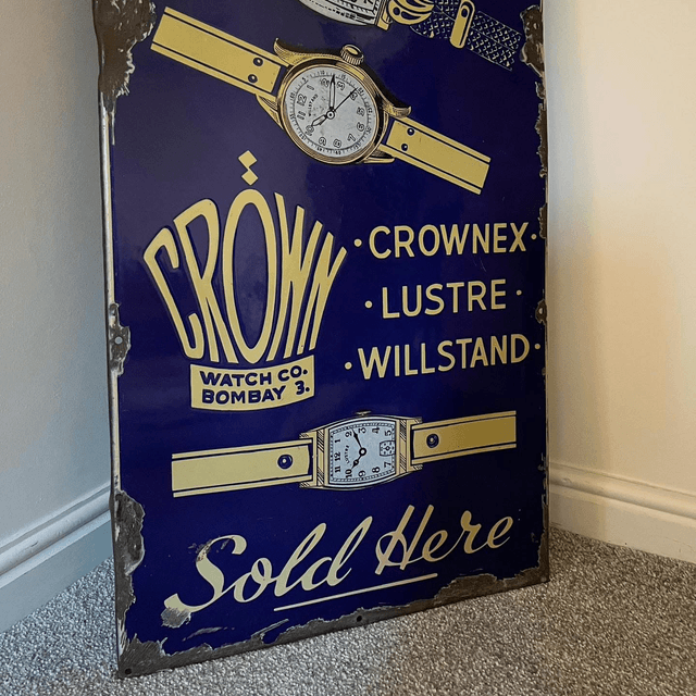 1930’s/ 40’s CROWN Watches Single Sided Enamel Sign (LARGE)
