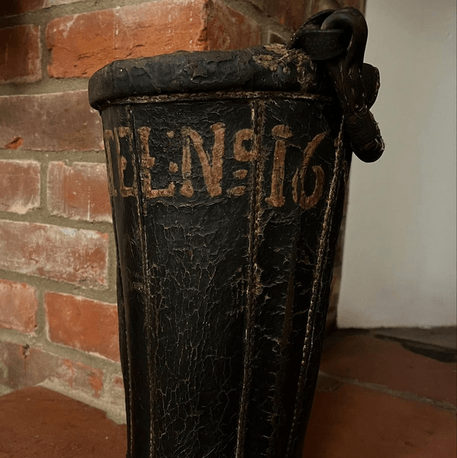 Super Antique 18th Century Swiss “WM Borstel No.16”Brown Leather Fire Bucket  
