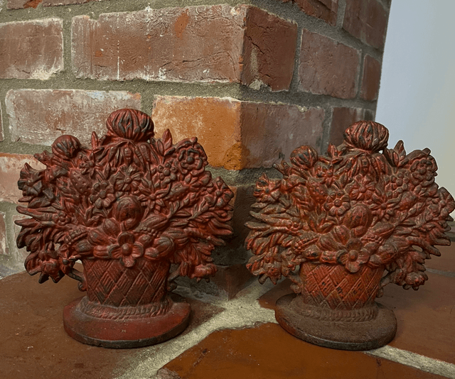 Pair of Original Victorian Cast Iron Fireplace Ornaments/ Additions