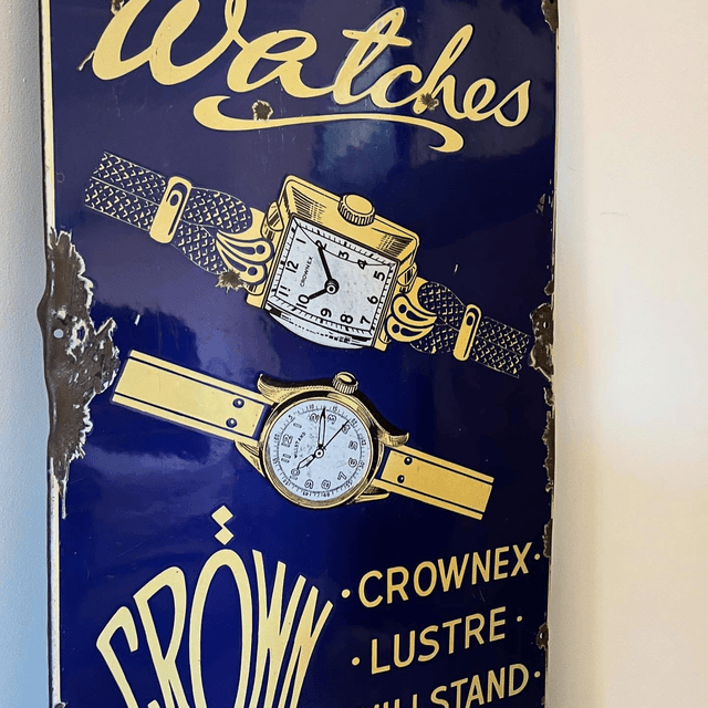 1930’s/ 40’s CROWN Watches Single Sided Enamel Sign (LARGE)
