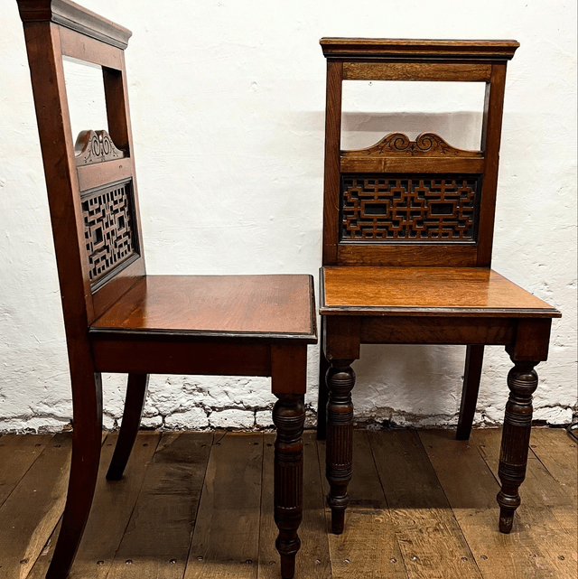 A Pair Of 19th Century Victorian Walnut Hall Chairs